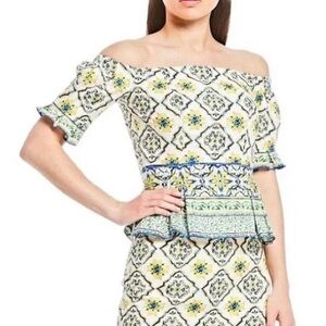 ANTONIO MELANI Kira Off The‎ Shoulder Peplum Top Blouse Citrus Grove Size 8 New